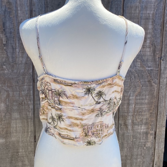 American Eagle Beach Print Faux Button Down Tank Top Size M - Picture 2 of 7